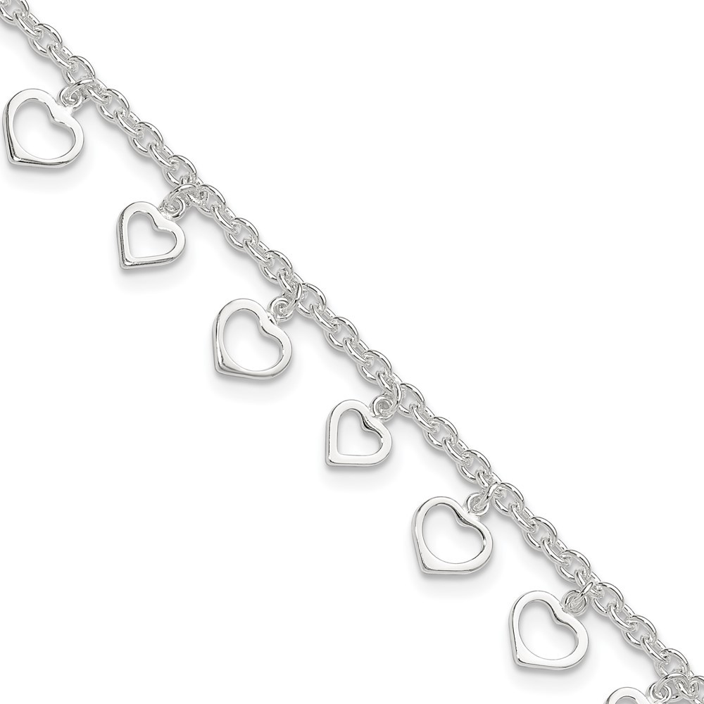 925 Sterling Silver 8 in + 1" Ext Polished Heart Charm Summer Jewelry Anklet
